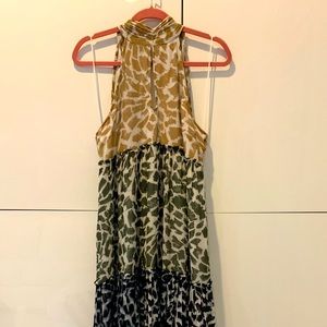 Three color halter dress w open back, leopard print, Maeve Anthropologie Size M